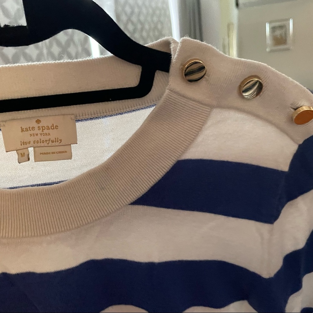 Kate spade striped 3/4 length sweater with gold accent